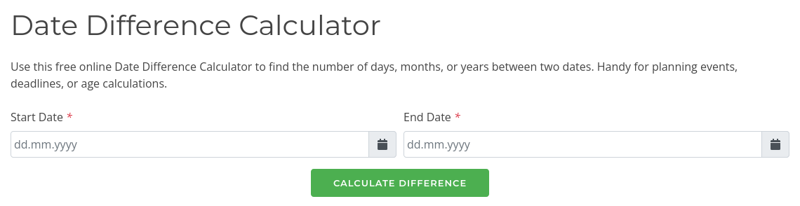 Free Online Date Difference Calculator