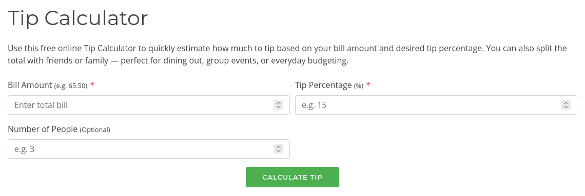 Free Online Tip Calculator